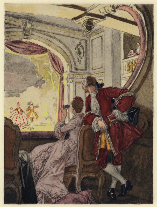 Illustration till Casanovas memoarer (färglitografi) av Jules Marie Auguste Leroux