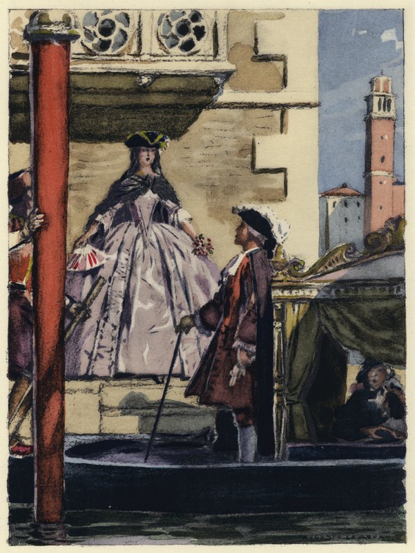 Illustration till Casanovas memoarer (färglitografi) av Jules Marie Auguste Leroux