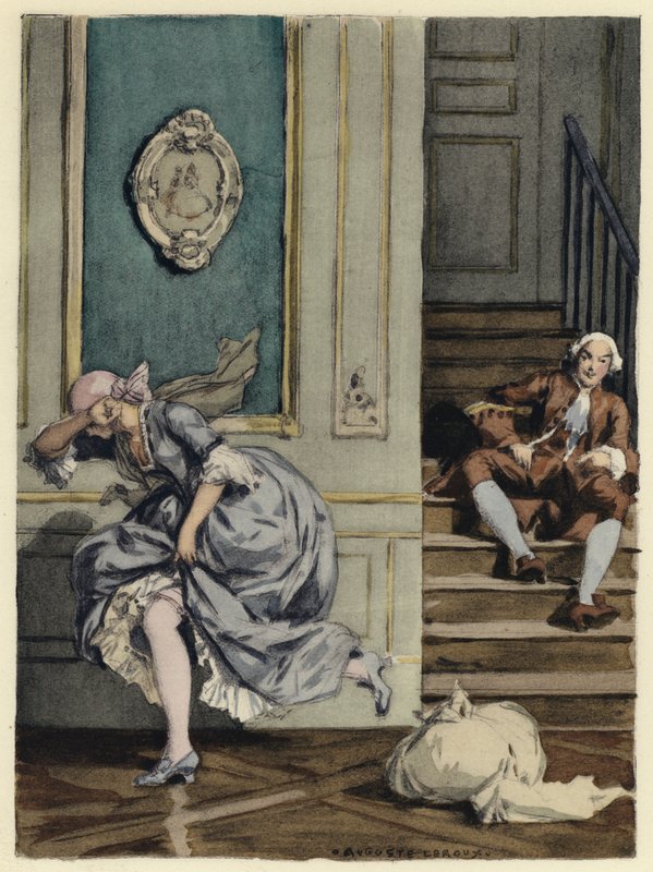Illustration till Casanovas memoarer (färglitografi) av Jules Marie Auguste Leroux