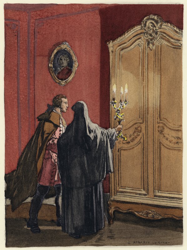 Illustration till Casanovas memoarer (färglitografi) av Jules Marie Auguste Leroux