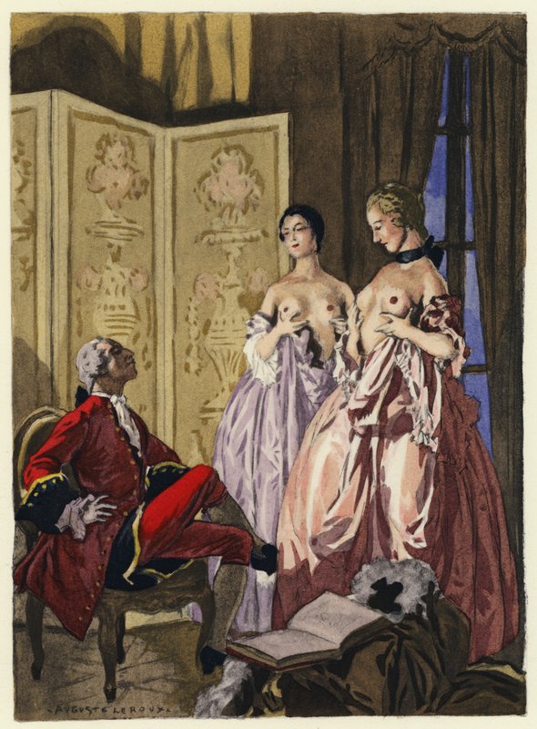 Illustration till Casanovas memoarer (färglitografi) av Jules Marie Auguste Leroux
