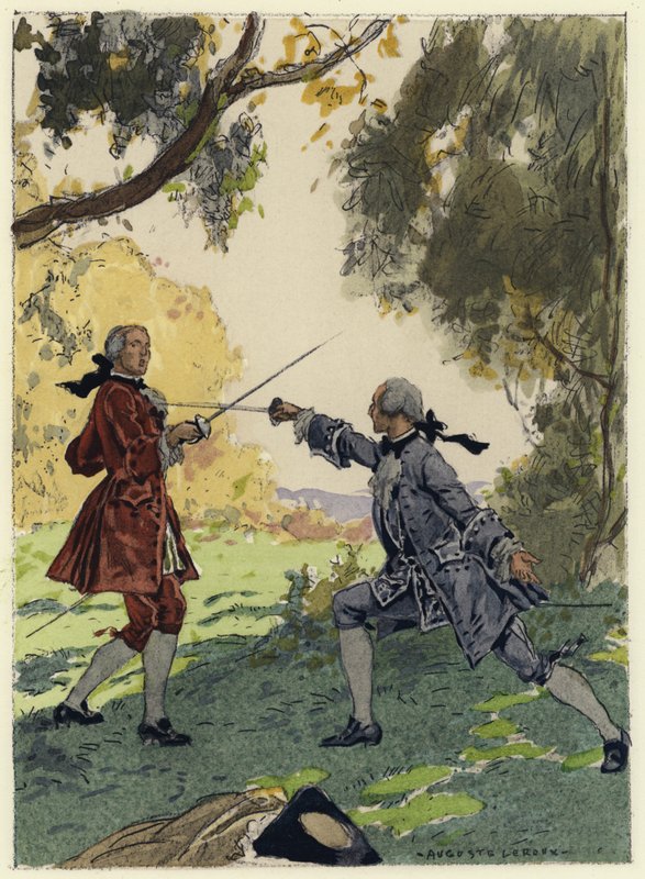 Illustration till Casanovas memoarer (färglitografi) av Jules Marie Auguste Leroux