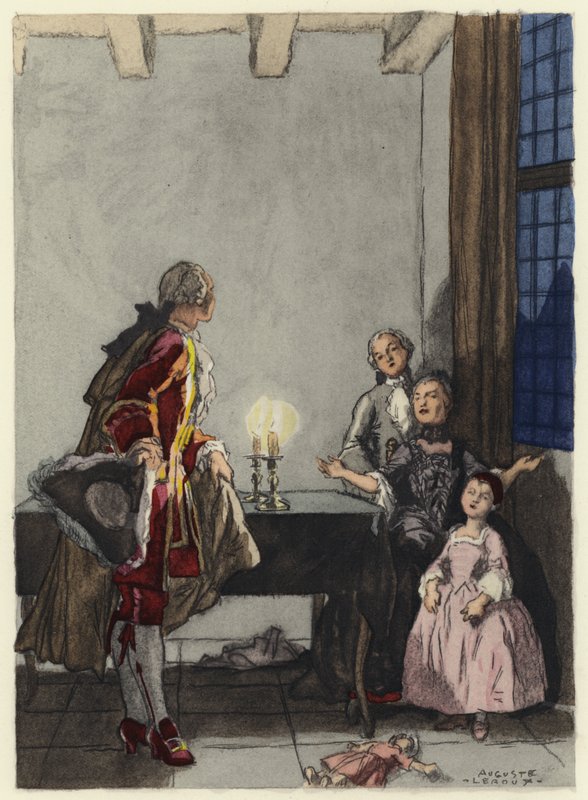 Illustration till Casanovas memoarer (färglitografi) av Jules Marie Auguste Leroux