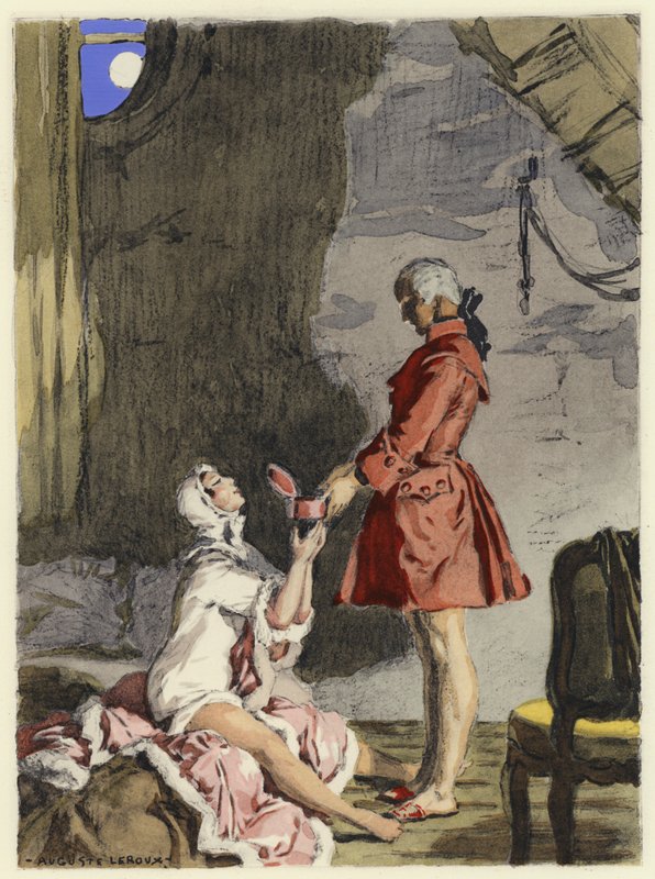Illustration till Casanovas memoarer (färglitografi) av Jules Marie Auguste Leroux