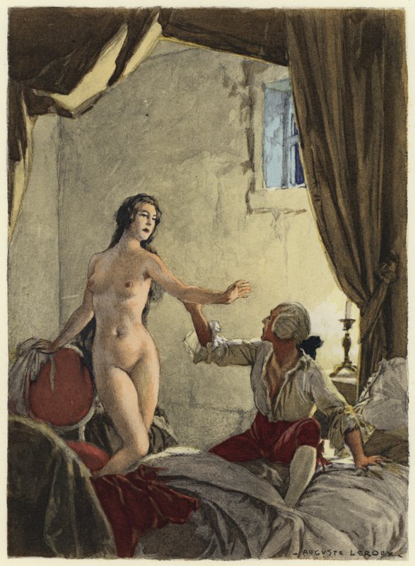 Illustration till Casanovas memoarer (färglitografi) av Jules Marie Auguste Leroux