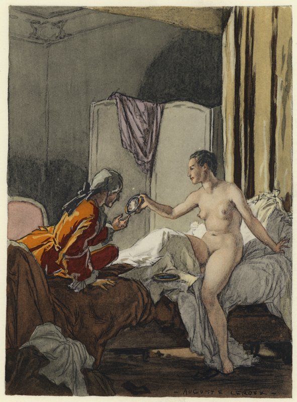 Illustration till Casanovas memoarer (färglitografi) av Jules Marie Auguste Leroux