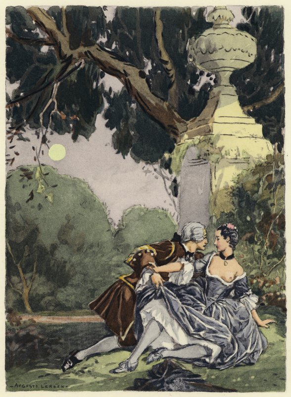 Illustration till Casanovas memoarer (färglitografi) av Jules Marie Auguste Leroux