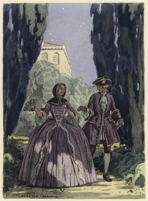 Illustration till Casanovas memoarer (färglitografi) av Jules Marie Auguste Leroux