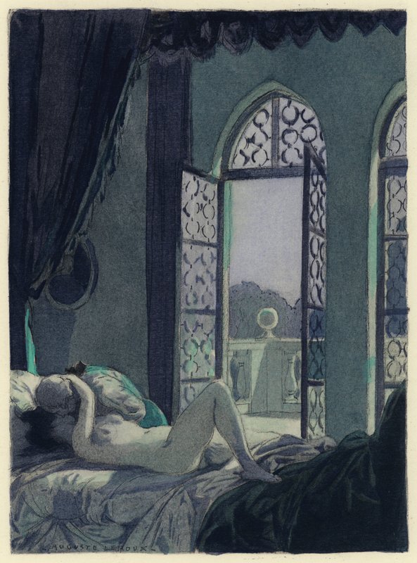 Illustration till Casanovas memoarer (färglitografi) av Jules Marie Auguste Leroux