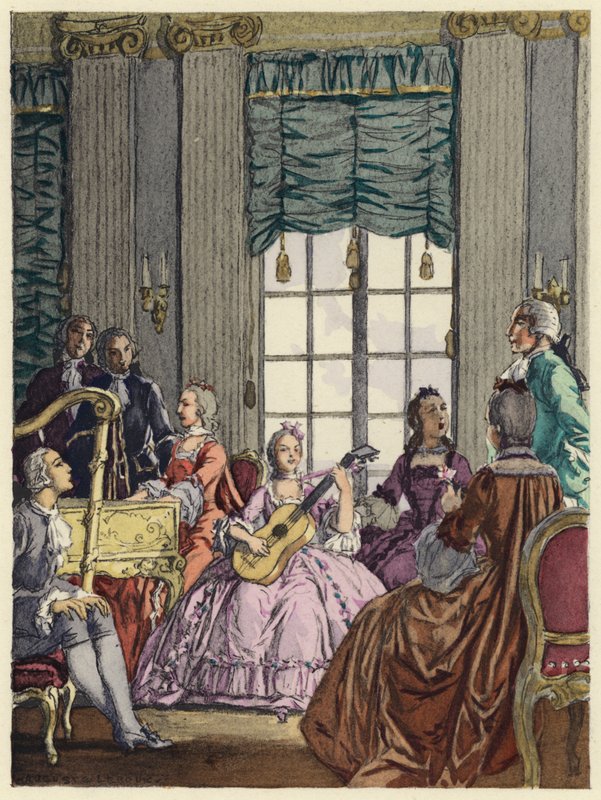 Illustration till Casanovas memoarer (färglitografi) av Jules Marie Auguste Leroux