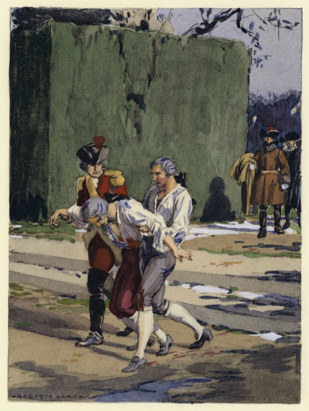 Illustration till Casanovas memoarer (färglitografi) av Jules Marie Auguste Leroux