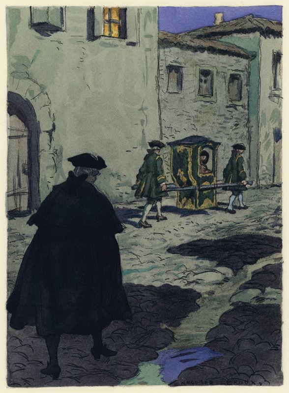 Illustration till Casanovas memoarer (färglitografi) av Jules Marie Auguste Leroux