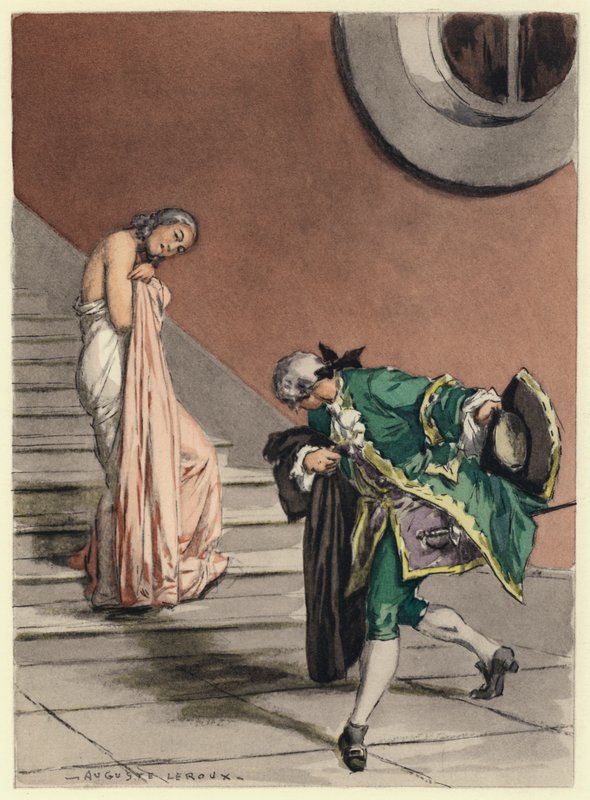 Illustration till Casanovas memoarer (färglitografi) av Jules Marie Auguste Leroux