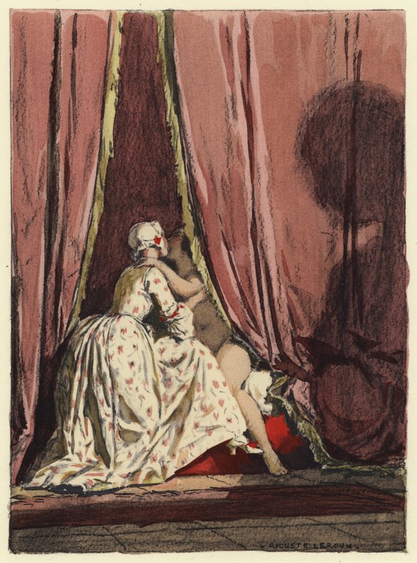 Illustration till Casanovas memoarer (färglitografi) av Jules Marie Auguste Leroux