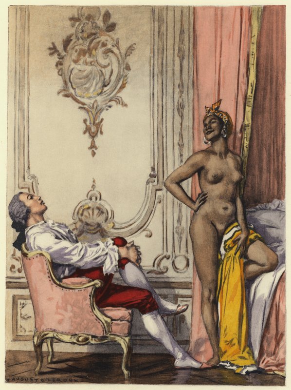Illustration till Casanovas memoarer (färglitografi) av Jules Marie Auguste Leroux