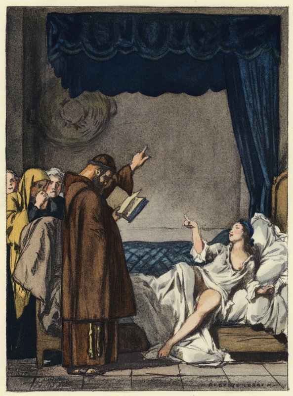 Illustration till Casanovas memoarer (färglitografi) av Jules Marie Auguste Leroux