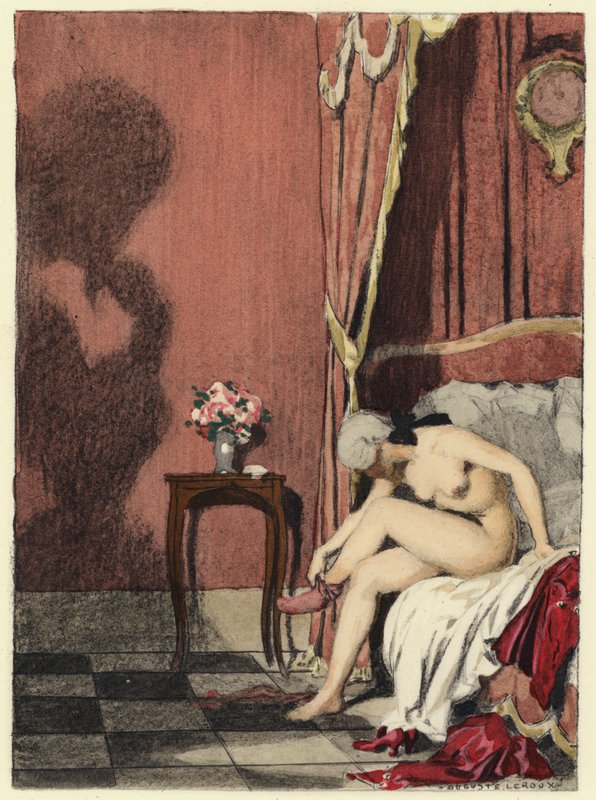 Illustration till Casanovas memoarer (färglitografi) av Jules Marie Auguste Leroux