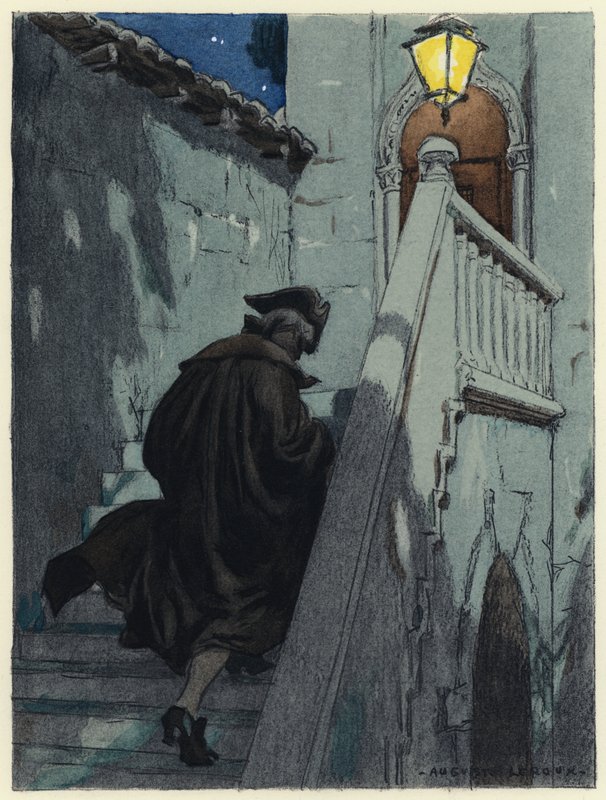Illustration till Casanovas memoarer (färglitografi) av Jules Marie Auguste Leroux