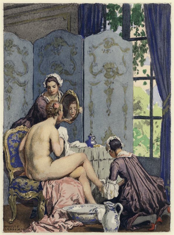 Illustration till Casanovas memoarer (färglitografi) av Jules Marie Auguste Leroux