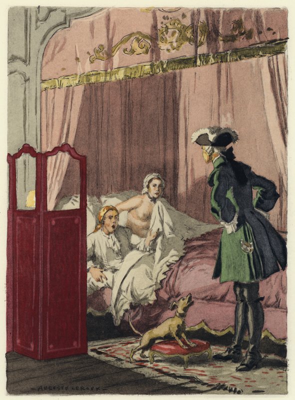 Illustration till Casanovas memoarer (färglitografi) av Jules Marie Auguste Leroux
