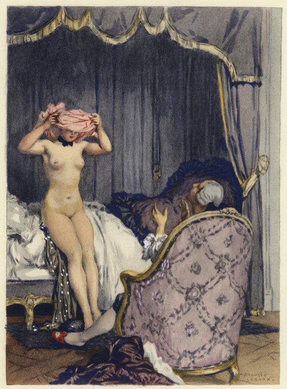 Illustration till Casanovas memoarer (färglitografi) av Jules Marie Auguste Leroux