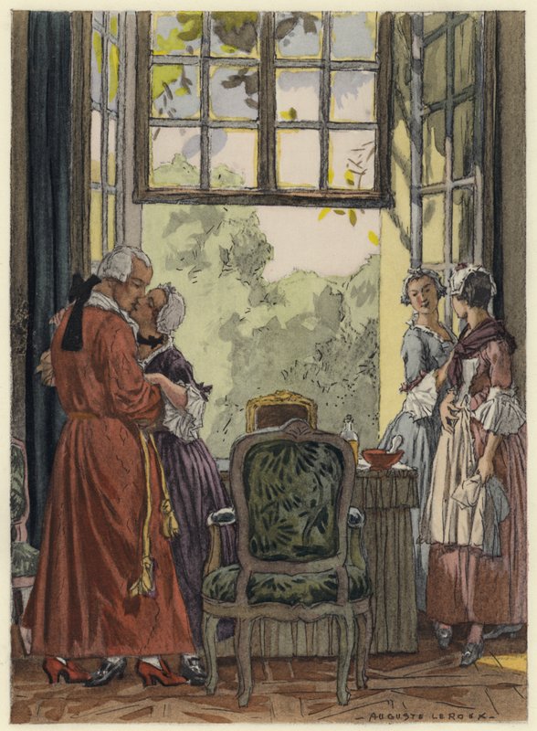 Illustration till Casanovas memoarer (färglitografi) av Jules Marie Auguste Leroux