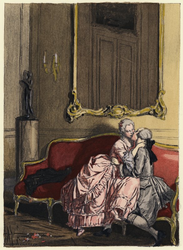 Illustration till Casanovas memoarer (färglitografi) av Jules Marie Auguste Leroux