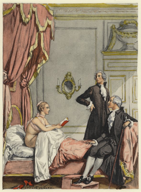 Illustration till Casanovas memoarer (färglitografi) av Jules Marie Auguste Leroux