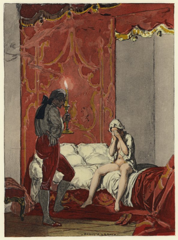 Illustration till Casanovas memoarer (färglitografi) av Jules Marie Auguste Leroux