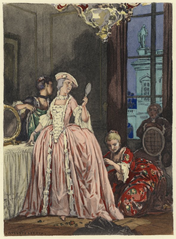 Illustration till Casanovas memoarer (färglitografi) av Jules Marie Auguste Leroux