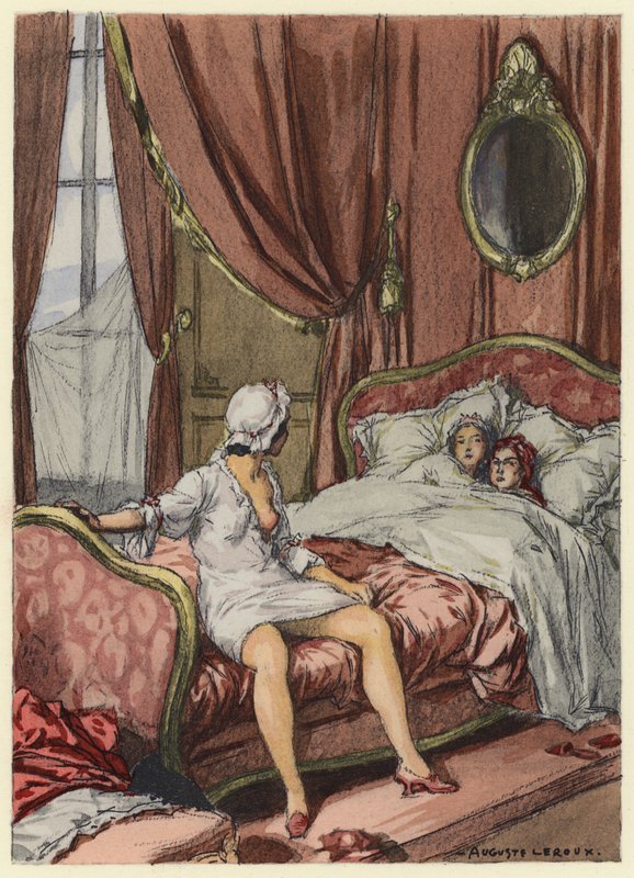 Illustration till Casanovas memoarer (färglitografi) av Jules Marie Auguste Leroux