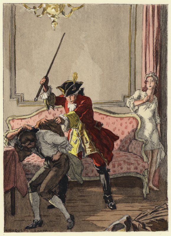 Illustration till Casanovas memoarer (färglitografi) av Jules Marie Auguste Leroux