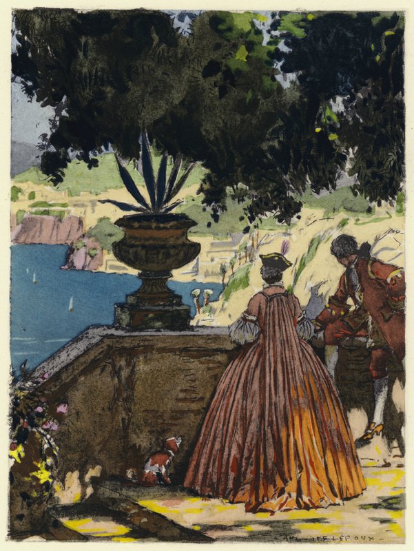 Illustration till Casanovas memoarer (färglitografi) av Jules Marie Auguste Leroux