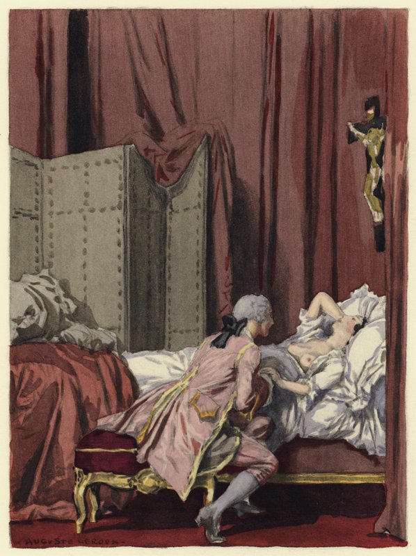 Illustration till Casanovas memoarer (färglitografi) av Jules Marie Auguste Leroux