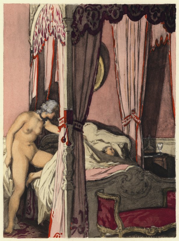 Illustration till Casanovas memoarer (färglitografi) av Jules Marie Auguste Leroux