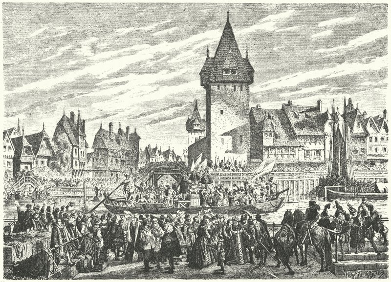 Hirsebreifahrt, transport av en last hirs med båt från Zürich till stadens allierade, Strasbourg av Jules Theophile (after) Schuler