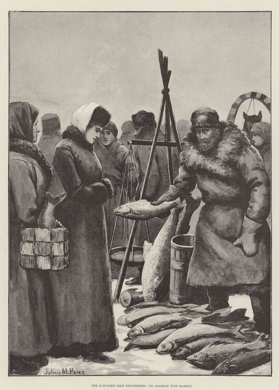 Klondike Gold Discoveries, en fiskmarknad i Alaska av Julius Mandes Price