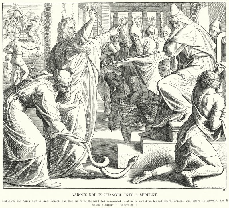 Arons stav förvandlas till en orm (gravyr) av Julius (after) Schnorr von Carolsfeld