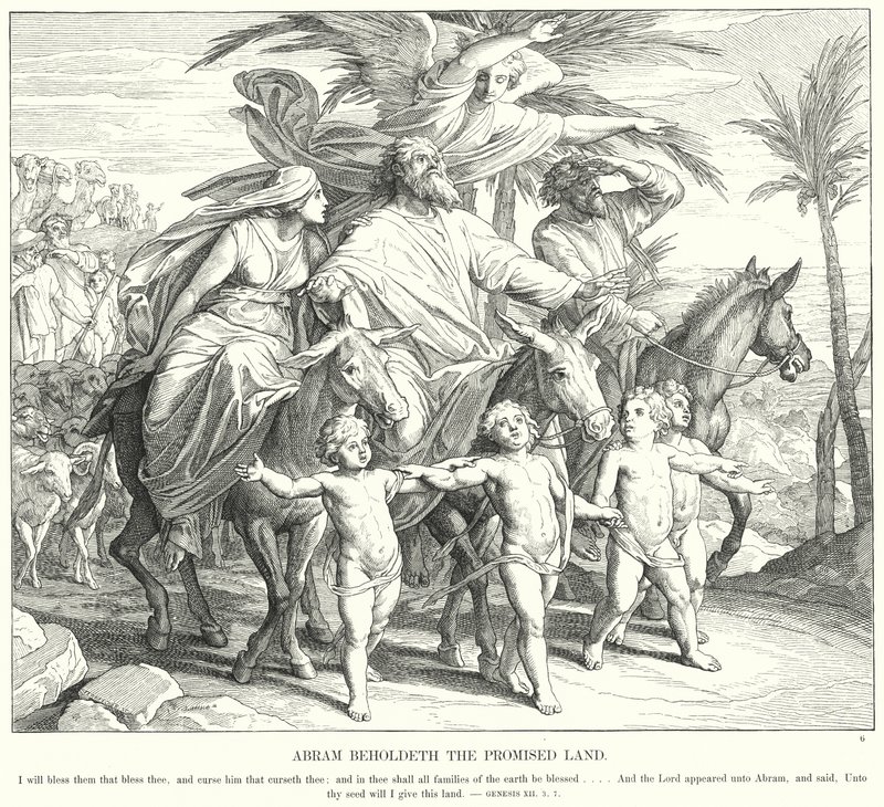 Abram Beholdeth det utlovade landet (gravyr) av Julius (after) Schnorr von Carolsfeld