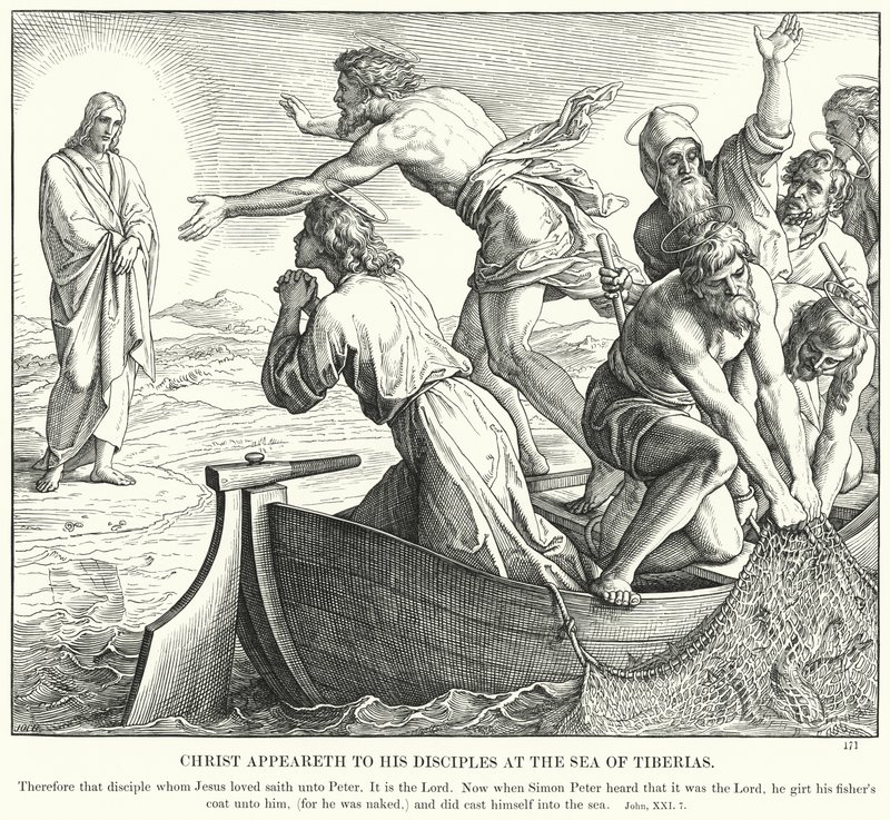 Kristus visar sig för sina lärjungar vid Tiberias sjö (gravyr) av Julius (after) Schnorr von Carolsfeld