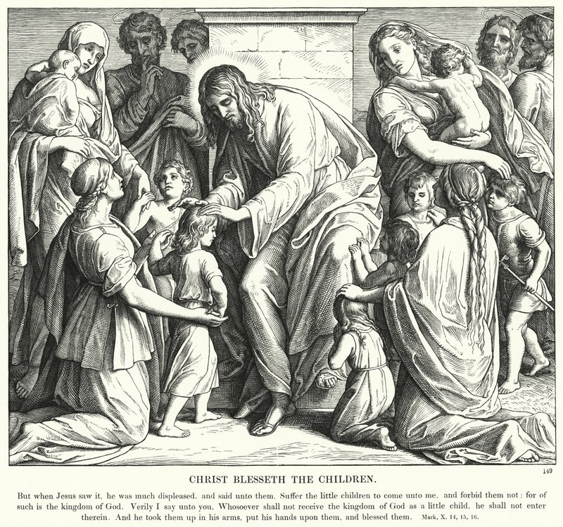Kristus välsignar barnen (gravyr) av Julius (after) Schnorr von Carolsfeld