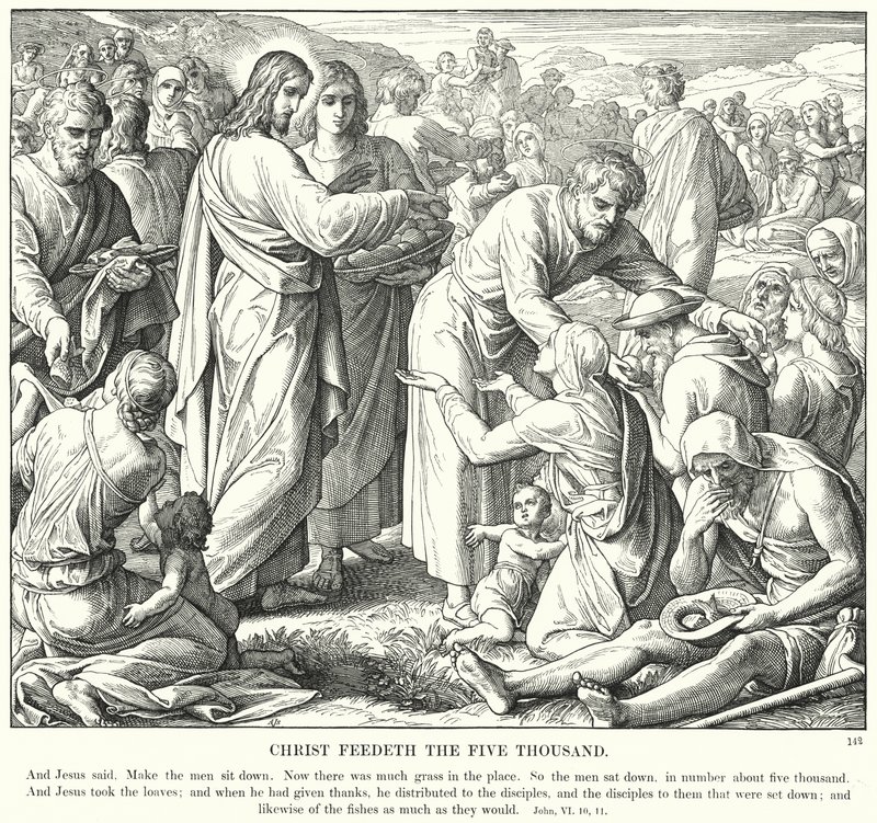 Kristus matar de fem tusen (gravyr) av Julius (after) Schnorr von Carolsfeld