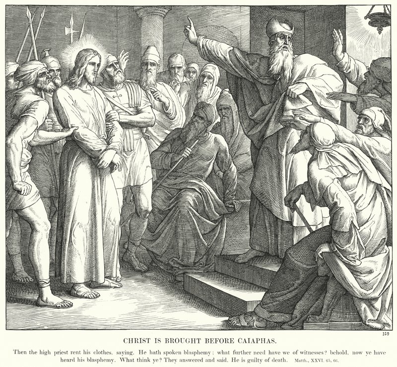 Kristus förs inför Kaifas (gravyr) av Julius (after) Schnorr von Carolsfeld