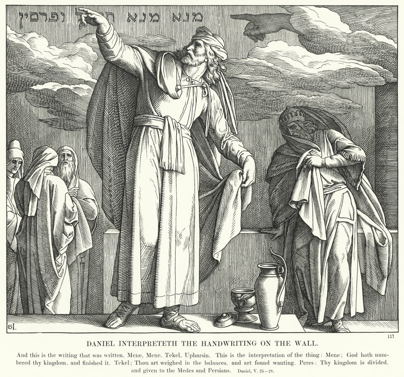 Daniel tolkar handstilen på väggen (gravyr) av Julius (after) Schnorr von Carolsfeld