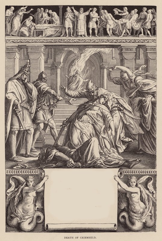 Nibelungens sång: Criemhilds död (gravyr) av Julius (after) Schnorr von Carolsfeld