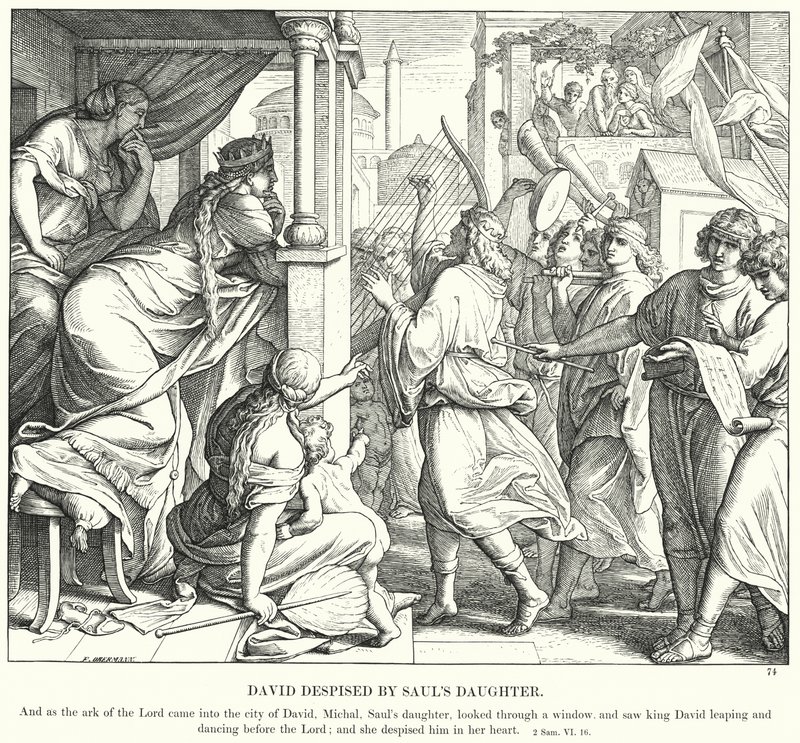 David föraktad av Sauls dotter (gravyr) av Julius (after) Schnorr von Carolsfeld