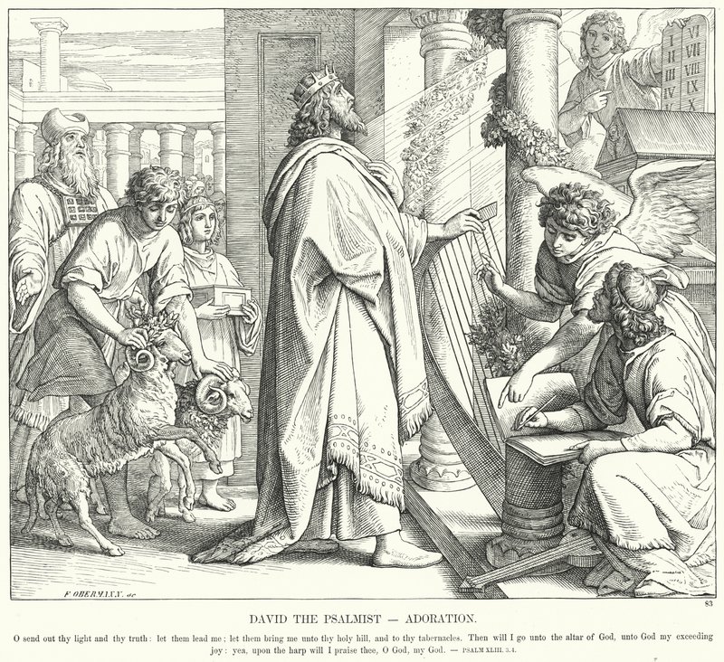 Psalmisten David, Tillbedjan (gravyr) av Julius (after) Schnorr von Carolsfeld