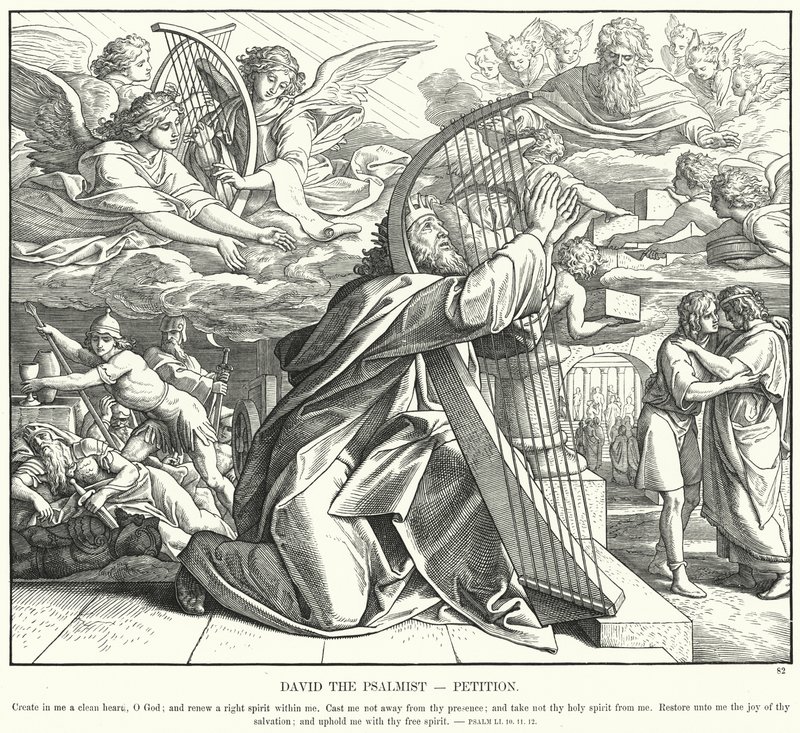 Psalmisten David, Petition (gravyr) av Julius (after) Schnorr von Carolsfeld
