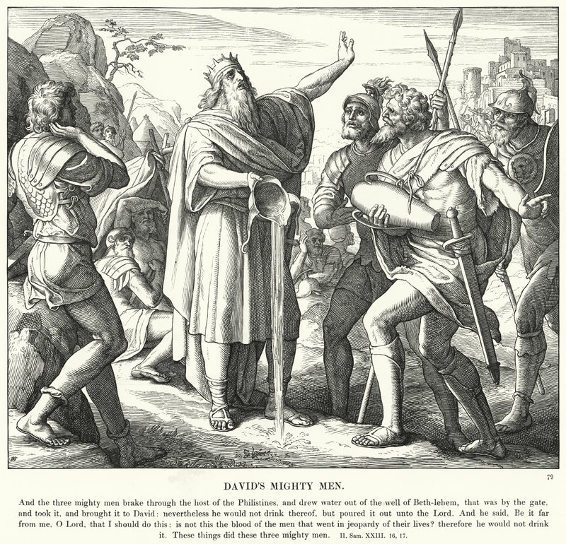 Davids mäktiga män (gravyr) av Julius (after) Schnorr von Carolsfeld