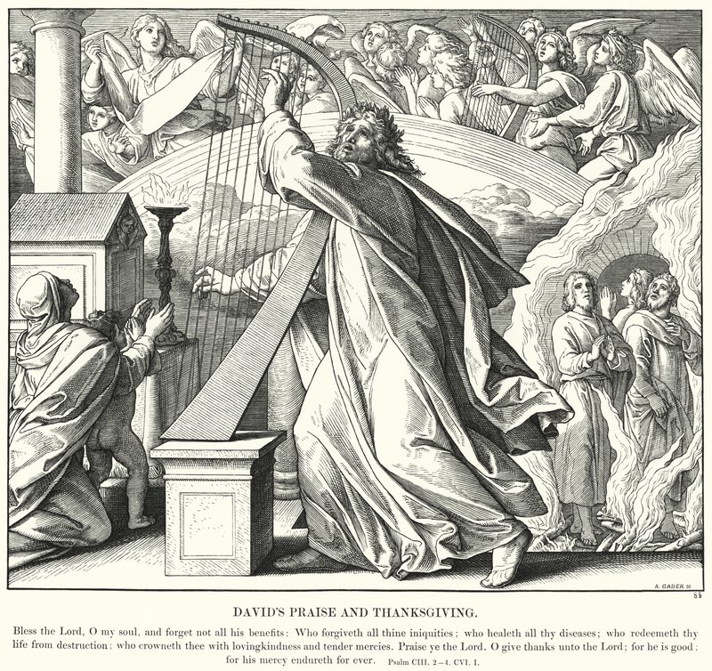 Davids lovsång och tacksägelse (gravyr) av Julius (after) Schnorr von Carolsfeld